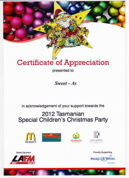 2012 Tasmanian Special Children's Christmas party Thank you